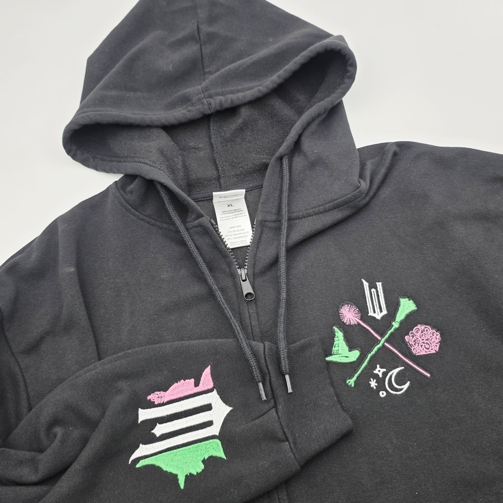 WICKED Full-Zip Hoodie‎ Sweatshirt Women's XL Black Embroidered Spellout Movie